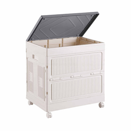 Artiss foldable stackable storage box with flip-top lid and wheels in white