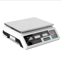 White platform scales.