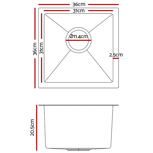 Cefito Kitchen Sink 36X36CM Stainless Steel Nano Basin Single Bowl Silver