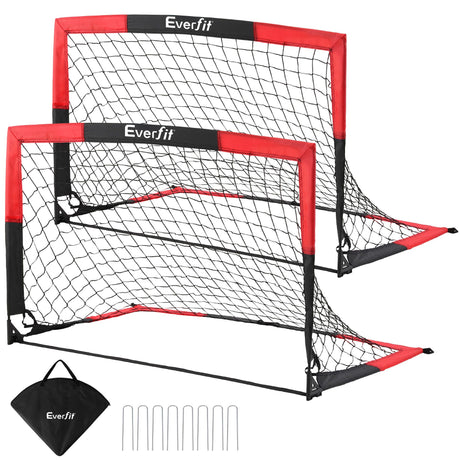 Everfit Pop Up Soccer Goal Nets Heavy Duty Portable Kids Training Set 2 Pcs Red.