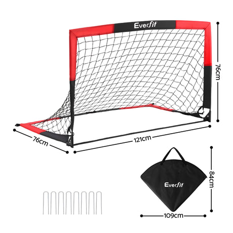Everfit Pop Up Soccer Goal Nets Heavy Duty Portable Kids Training Set 2 Pcs Red.