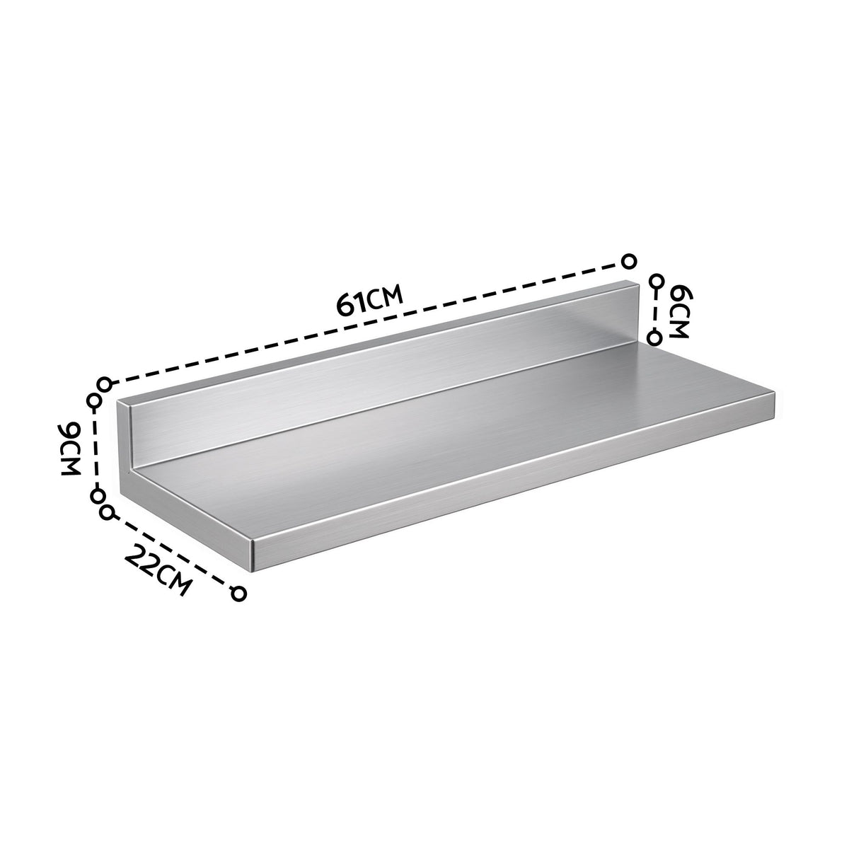 Cefito 610 x 220mm 430 Stainless Steel L-Shaped Kitchen Wall Shelf.