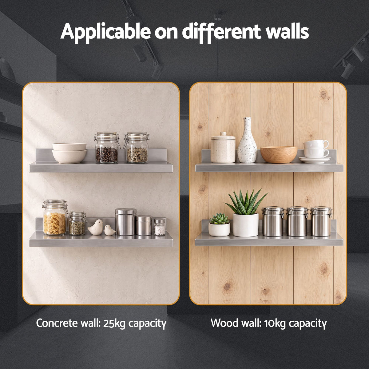 Cefito 610 x 220mm 430 Stainless Steel L-Shaped Kitchen Wall Shelf.