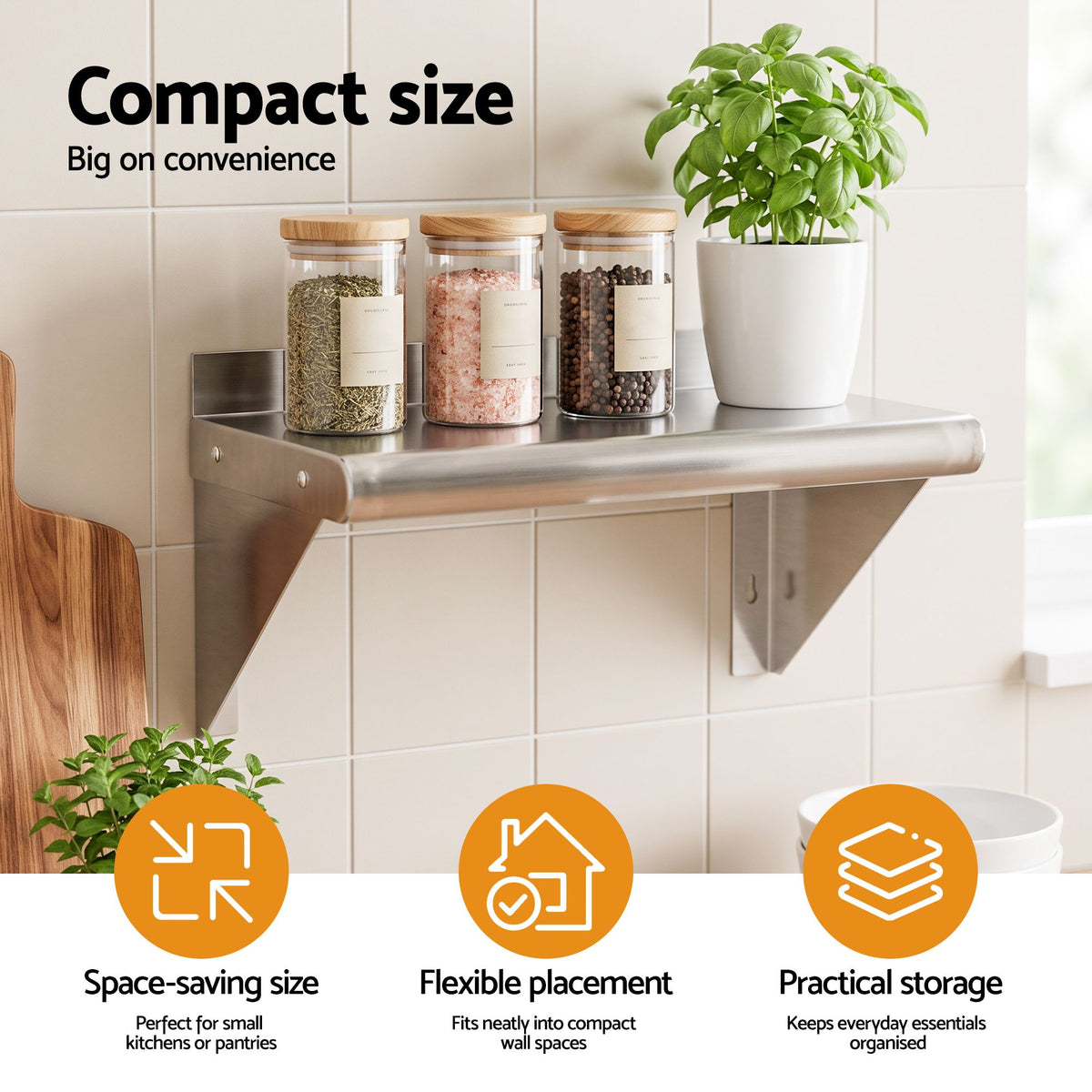 Cefito 410 x 250mm 430 Stainless Steel Compact Kitchen Wall Shelf.