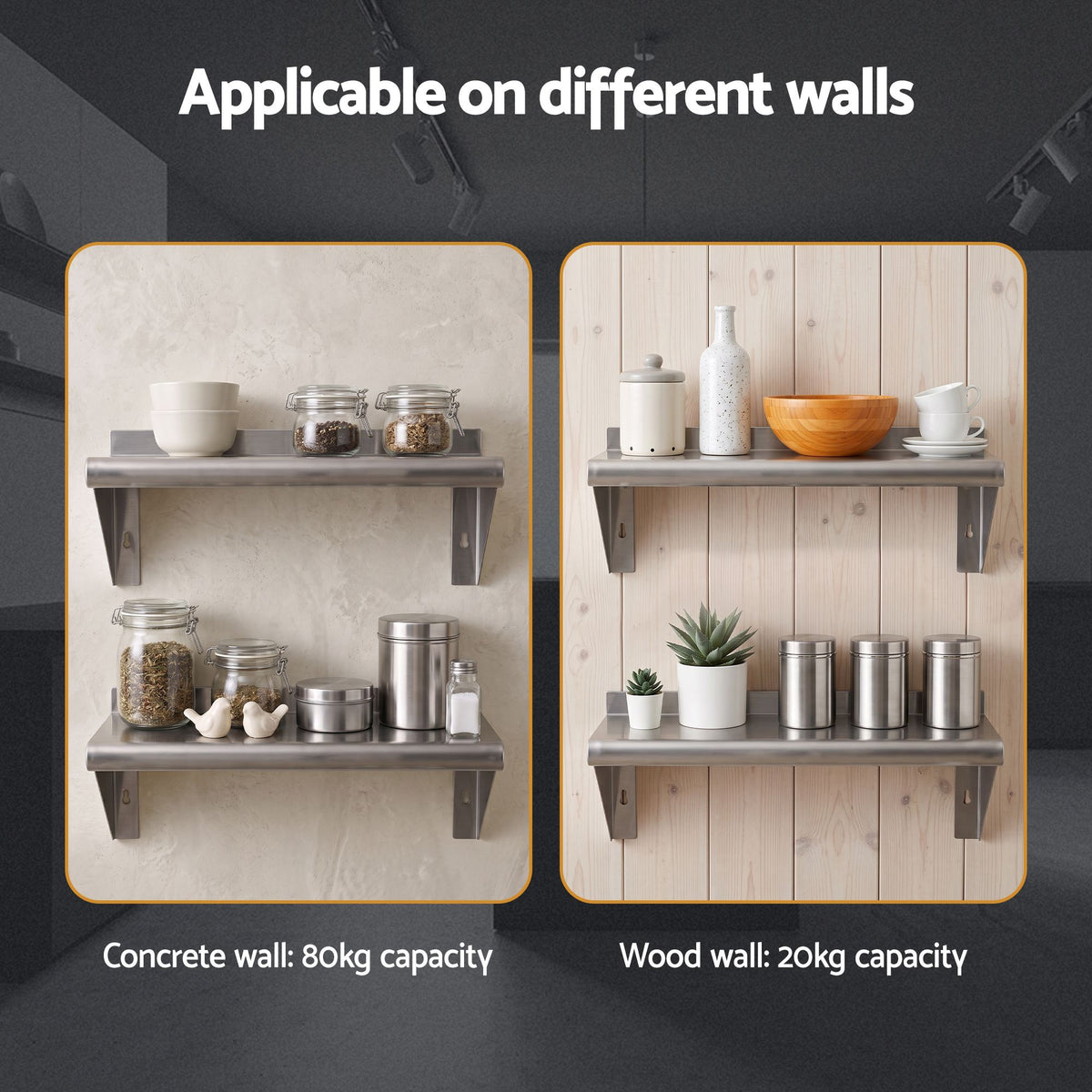Cefito 410 x 250mm 430 Stainless Steel Compact Kitchen Wall Shelf.