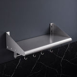 Cefito 610mm 430 Stainless Steel Wall Shelf with Hooks and Side Guards.