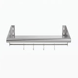 Cefito 610mm 430 Stainless Steel Wall Shelf with Hooks and Side Guards.