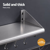 Cefito 610mm 430 Stainless Steel Wall Shelf with Hooks and Side Guards.