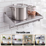 Cefito 610mm 430 Stainless Steel Wall Shelf with Hooks and Side Guards.