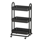 Black shelf organiser wheels, lockable, lightweight.