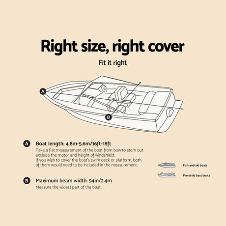Boat cover, 18.5ft, supplied with a carry bag.