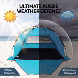 Weisshorn Beach Tent 3-4 Person Pop Up Sun Shade UPF 50 Automatic Outdoor Blue