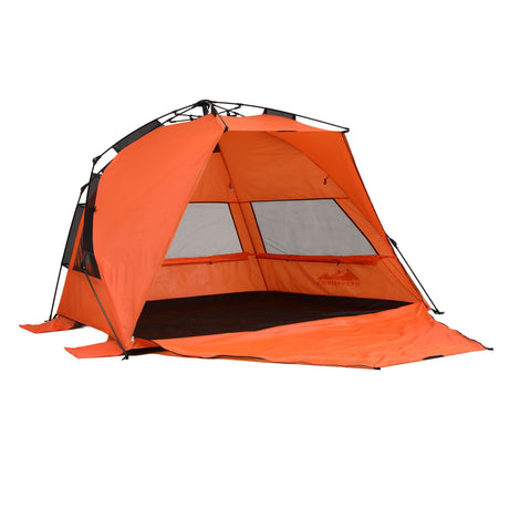 Orange automatic beach tent, supplied with a carry bag.