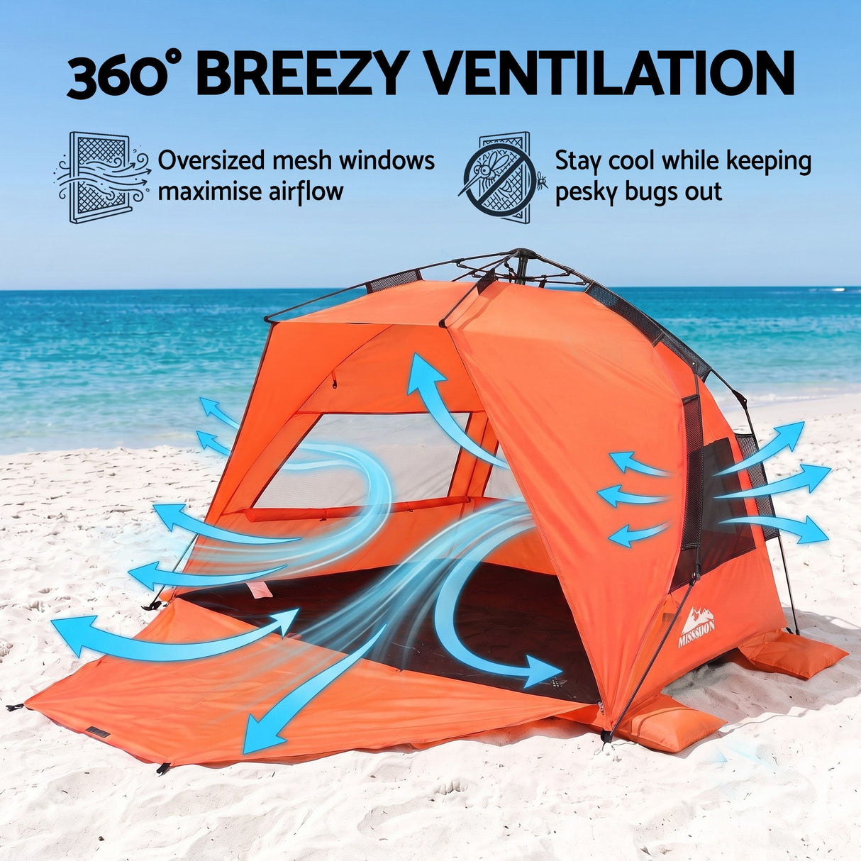 Weisshorn Beach Tent 3-4 Person Pop Up Sun Shade UPF 50 Automatic Outdoor Orange
