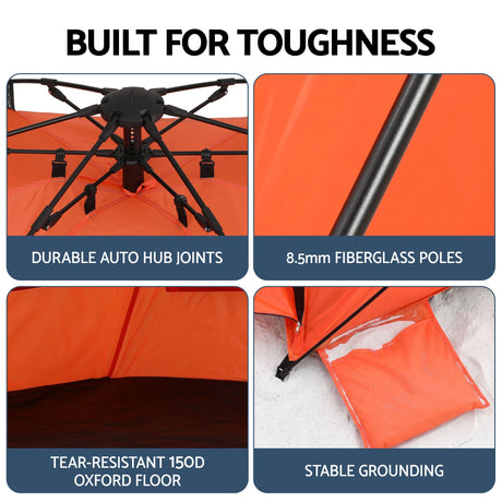 Orange automatic beach tent, supplied with a carry bag.