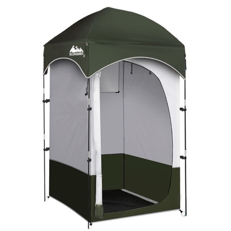 Portable shower toilet tent, supplied with a carry bag.