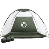 Green portable golf practice net, supplied with a carry bag.