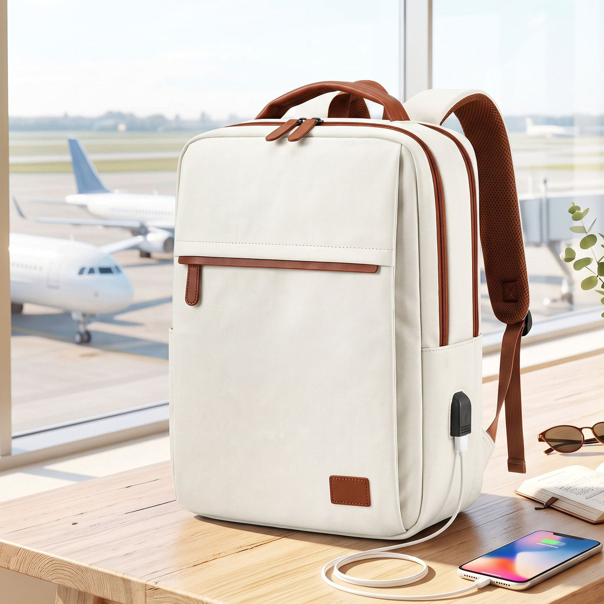 Wanderlite 20L Travel Laptop Backpack Carry On Work Bag with USB Port for Airlines Outdoor Business Beige.