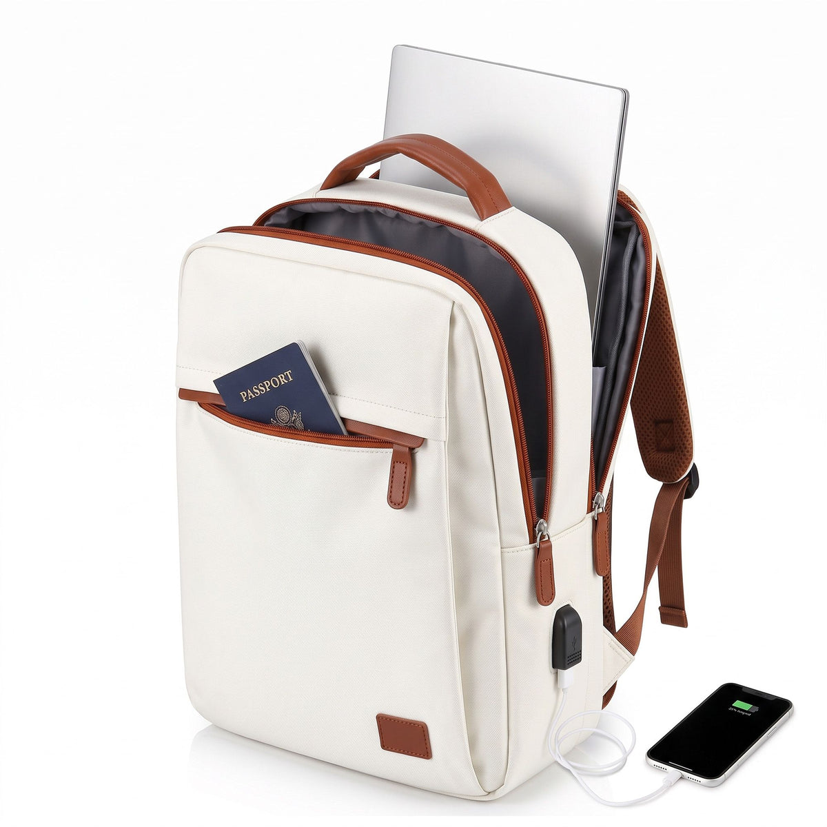 Wanderlite 20L Travel Laptop Backpack Carry On Work Bag with USB Port for Airlines Outdoor Business Beige.