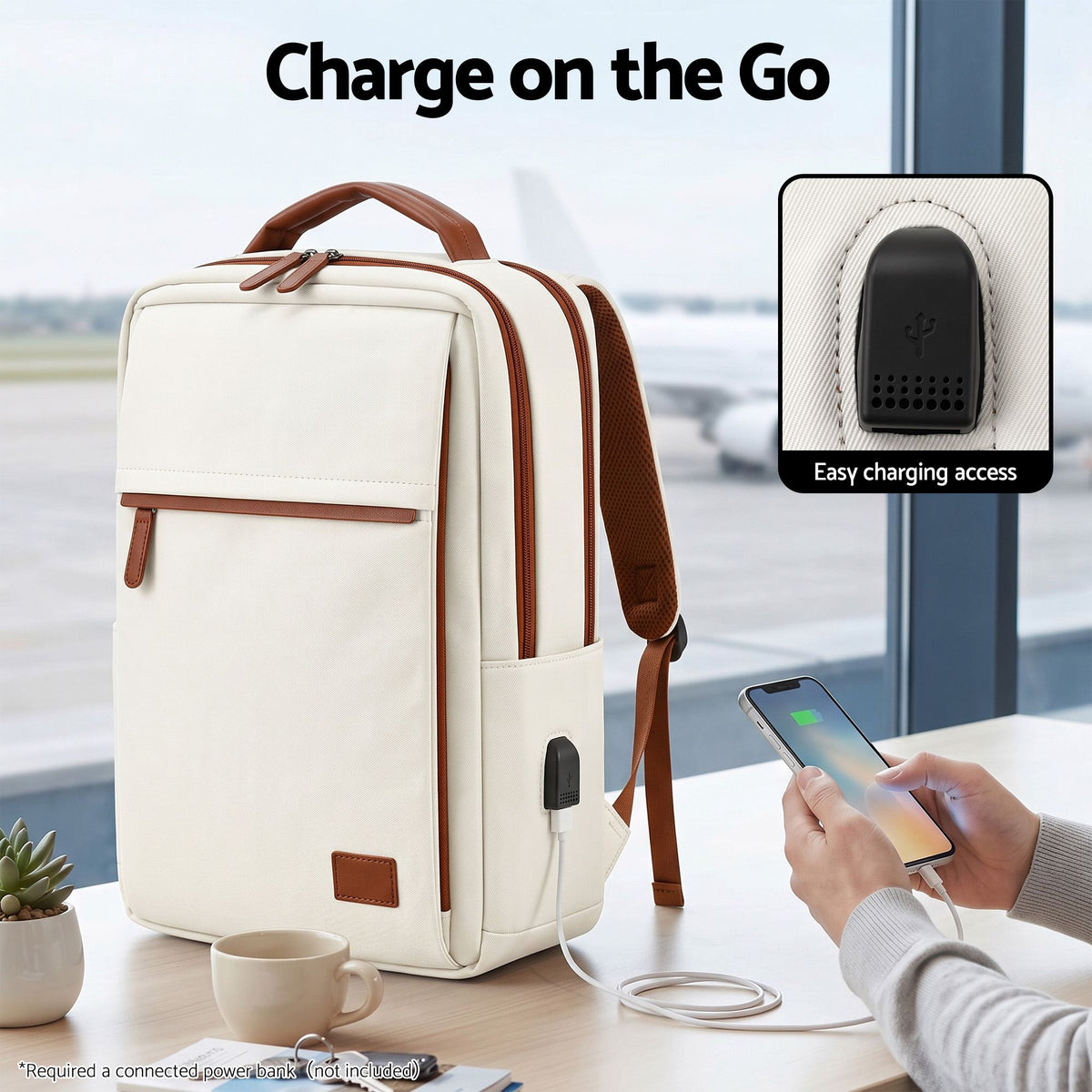 Wanderlite 20L Travel Laptop Backpack Carry On Work Bag with USB Port for Airlines Outdoor Business Beige.