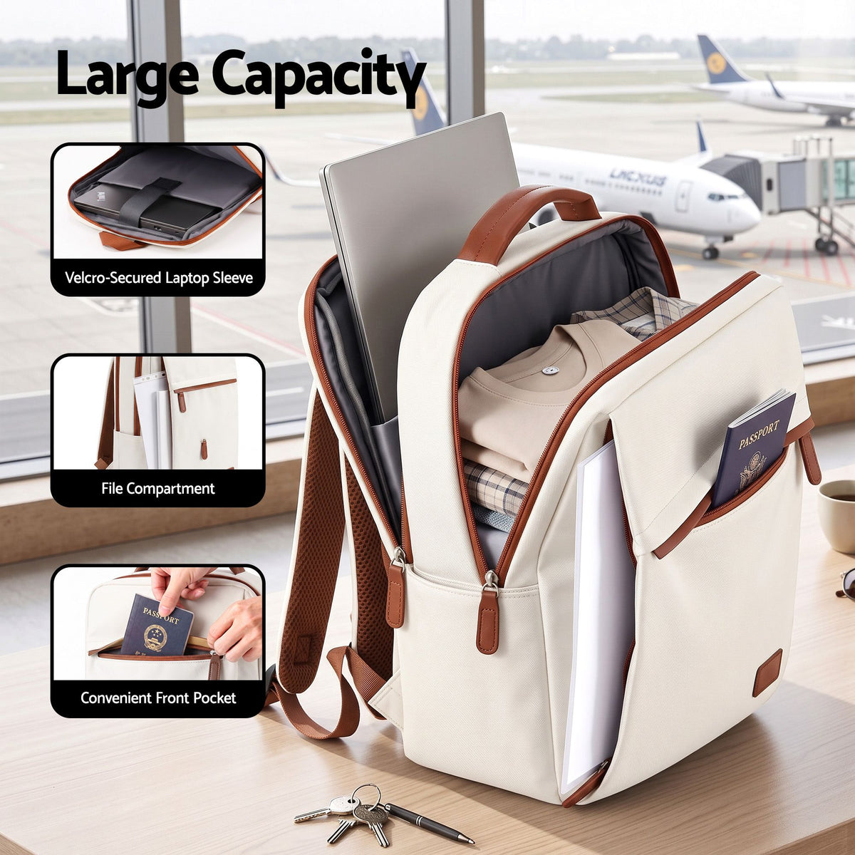 Wanderlite 20L Travel Laptop Backpack Carry On Work Bag with USB Port for Airlines Outdoor Business Beige.