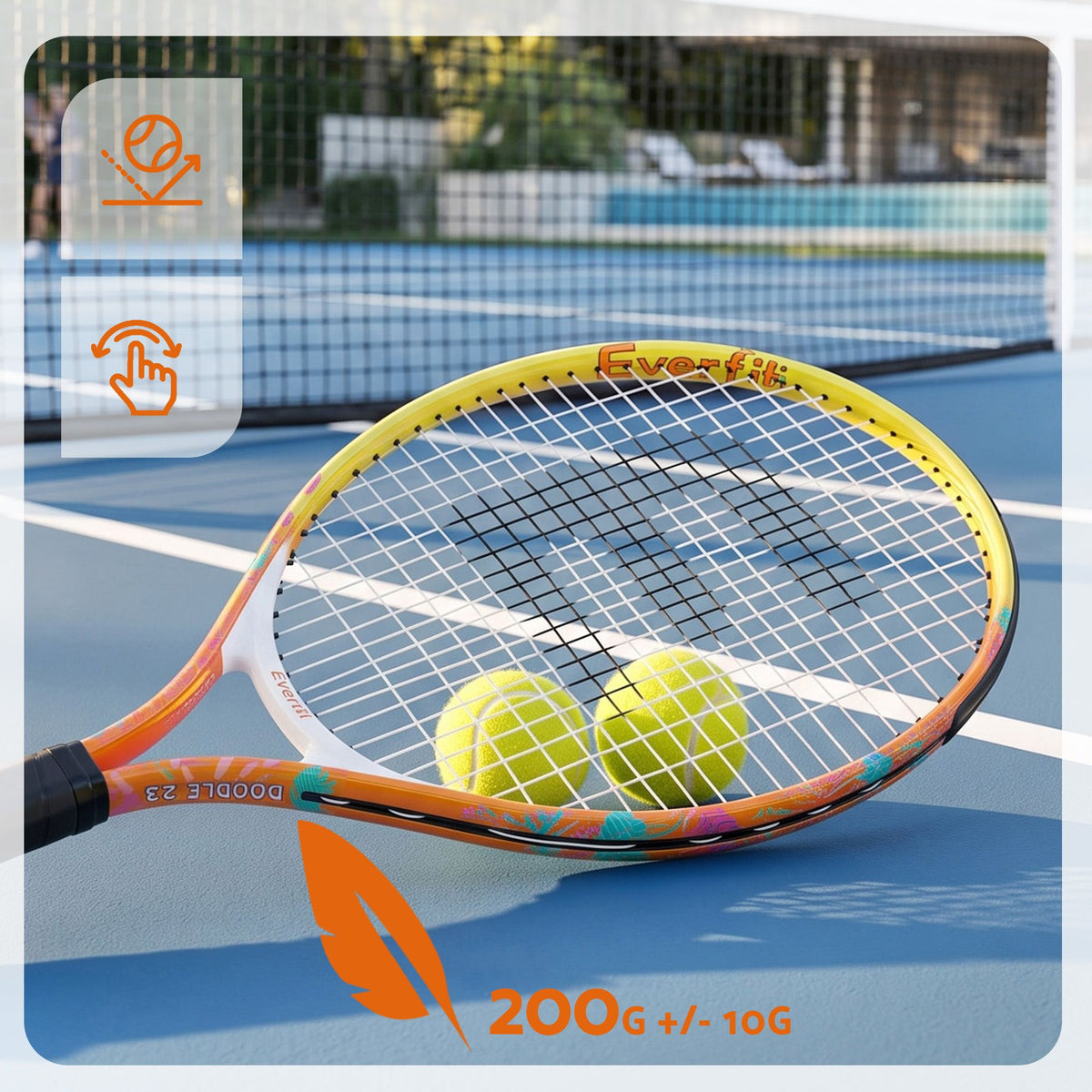 Everfit 23 inch tennis racket set of 2 in orange
