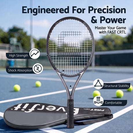 Everfit 27 Inch Tennis Racket Lightweight Racquet for Beginner Adult Players Black.