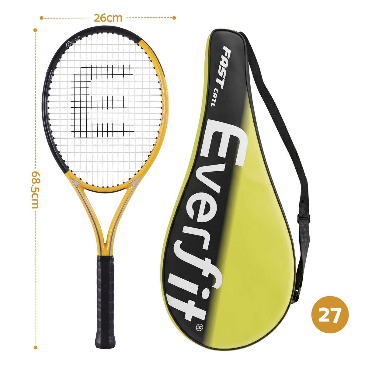 Everfit 27 inch tennis racket set of 2 in gold