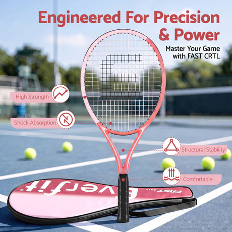 Everfit 27 Inch Tennis Racket Lightweight Racquet for Beginner Adult Players Pink.