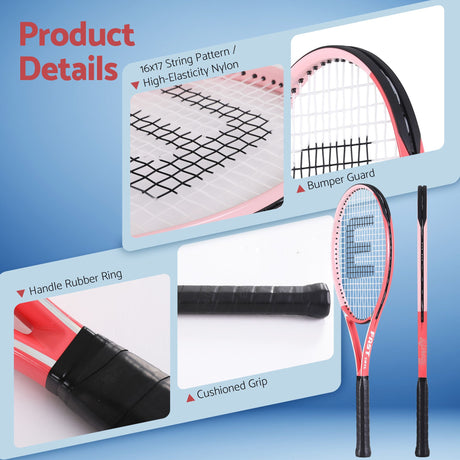 Everfit 27 Inch Tennis Racket Lightweight Racquet for Beginner Adult Players Pink.