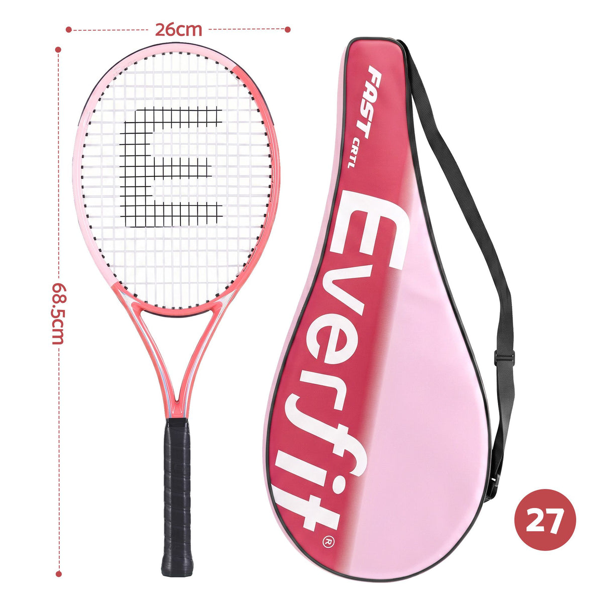 Everfit 27 inch tennis racket set of 2 in pink