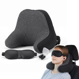Wanderlite memory foam travel neck pillow with eye mask and earplugs in black