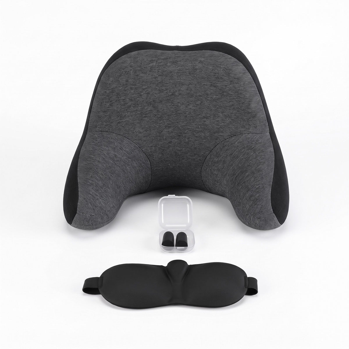 Wanderlite memory foam travel neck pillow with eye mask and earplugs in black