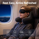Wanderlite memory foam travel neck pillow with eye mask and earplugs in black