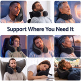Wanderlite memory foam travel neck pillow with eye mask and earplugs in black