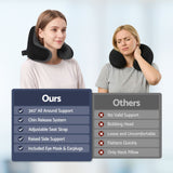Wanderlite memory foam travel neck pillow with eye mask and earplugs in black