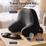 Wanderlite memory foam travel neck pillow with eye mask and earplugs in black