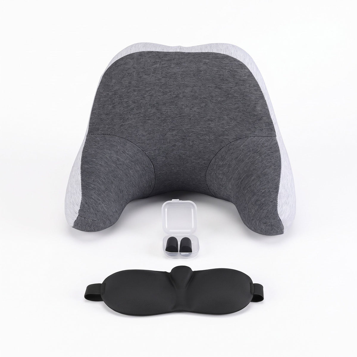 Wanderlite memory foam travel neck pillow with eye mask and earplugs in grey