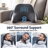 Wanderlite memory foam travel neck pillow with eye mask and earplugs in grey