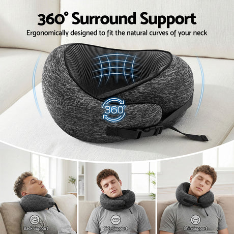 Dark grey memory foam pillows, supplied with a storage bag.