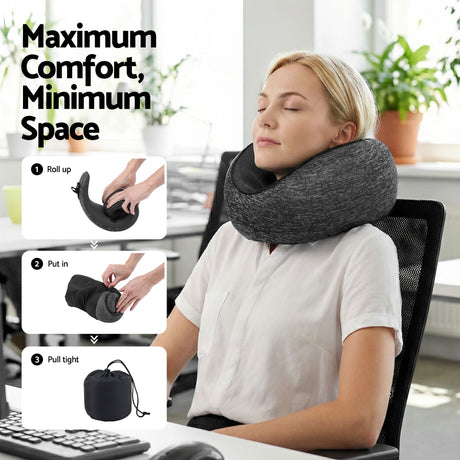 Dark grey memory foam pillows, supplied with a storage bag.