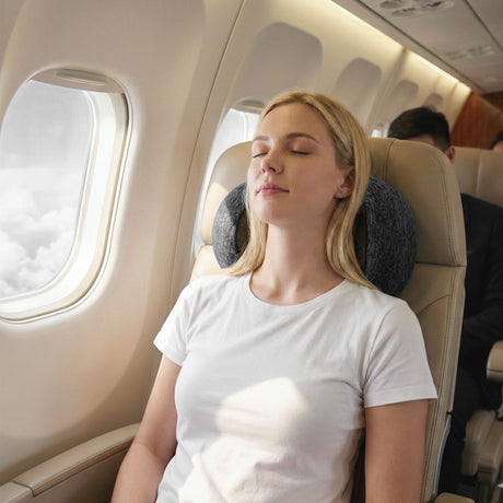 Dark grey memory foam pillows, supplied with a storage bag.