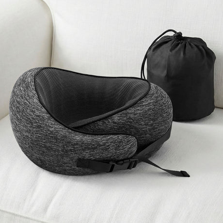 Dark grey memory foam pillows, supplied with a storage bag.