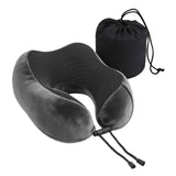 Grey memory foam portable pillow, supplied with a storage bag.