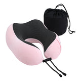Pink memory foam portable pillow, supplied with a storage bag.