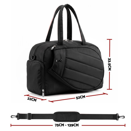 Everfit Tennis Tote Bag Gym Bag Sports Duffle Bags Holds 2 Rackets Black.