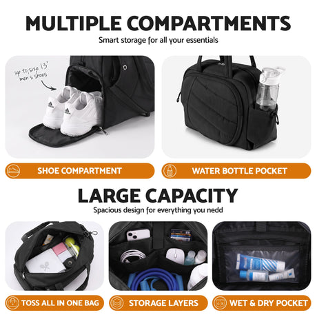 Everfit Tennis Tote Bag Gym Bag Sports Duffle Bags Holds 2 Rackets Black.