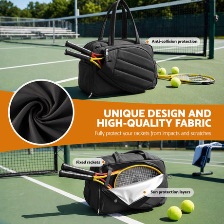 Everfit Tennis Tote Bag Gym Bag Sports Duffle Bags Holds 2 Rackets Black.
