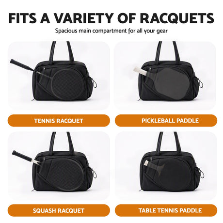 Everfit Tennis Tote Bag Gym Bag Sports Duffle Bags Holds 2 Rackets Black.