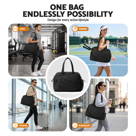 Everfit Tennis Tote Bag Gym Bag Sports Duffle Bags Holds 2 Rackets Black.